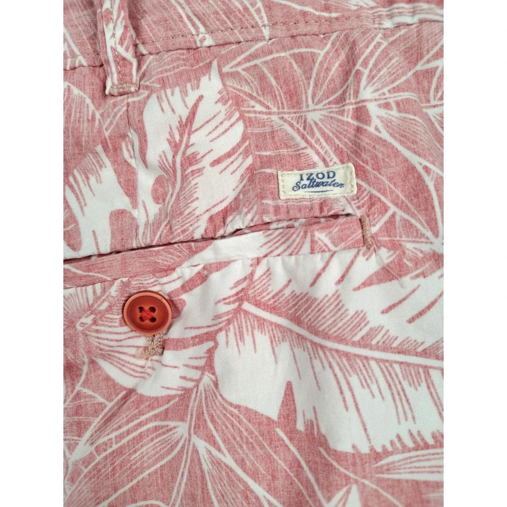 IZOD Saltwater Men's 40 Pink Tropical Palm Leaf Shorts Beach Resort Chino Casual